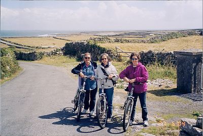 Gail, Sheila, and Marian riding bikes in Ireland